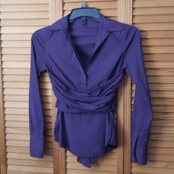 BCBGMaxAzria Tops - BCBG MAXAZRIA Purple Long Sleeve Ruched Back Tie Tunic Size XS